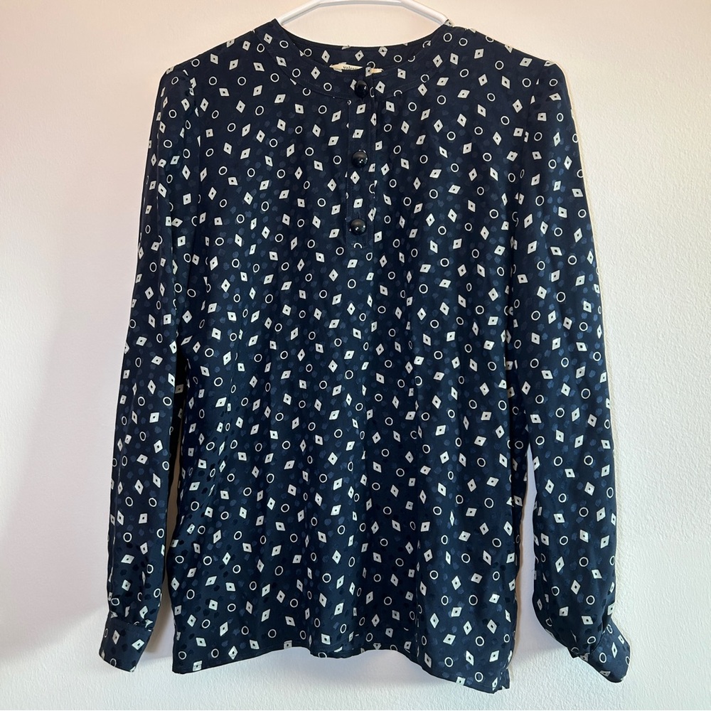 Valentino Miss V Vintage Silk Geometric Print Button Blouse Size 8 - Picture 4 of 7